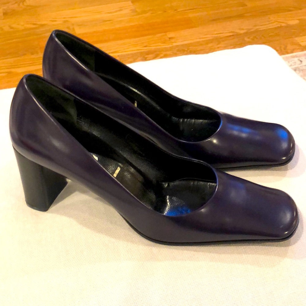 Prada Purple Square Toe Block Heels 38.5